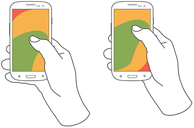 First image of phones being held different ways & where is easiest to reach