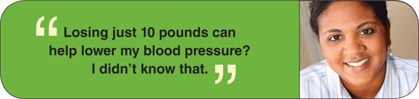 Losing just 10 pounds can help lower my blood pressure? I didn't know that.