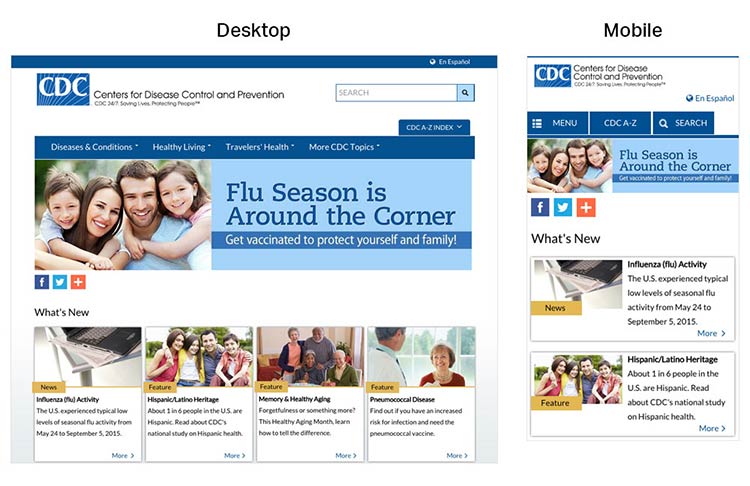 Desktop and mobile screenshots of cdc.gov