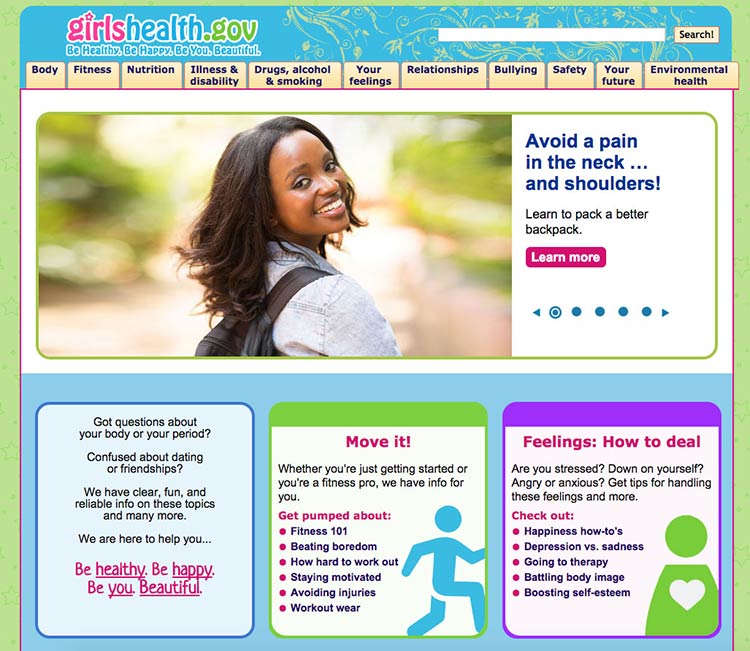 Screenshot of girlshealth.gov homepage