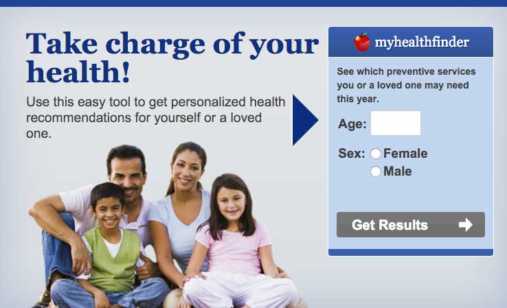 Screenshot of healthfinder.gov myhealthfinder page