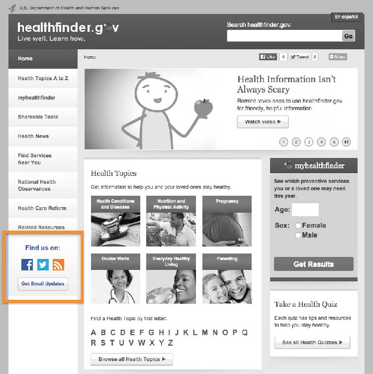 screenshot of healthfinder.gov homepage