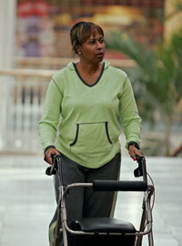Woman with a walker at the mall