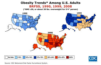 Obesity Trends Among U.S. Adults BRFSS, 1990, 1999, 2008