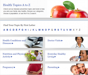 Healthfinder topics page screenshot
