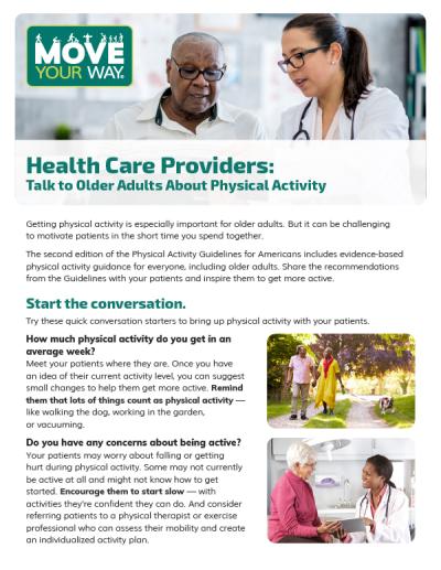 A thumbnail for the Health Care Providers: Talk to Older Adults about Physical Activity factsheet PDF.