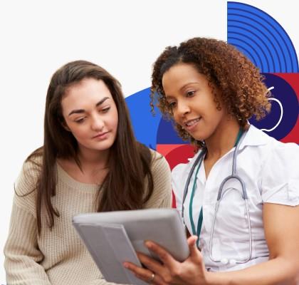 Health care provider talking with teen girl