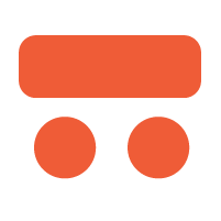orange rectangle over two orange circles, signifying a car or bus