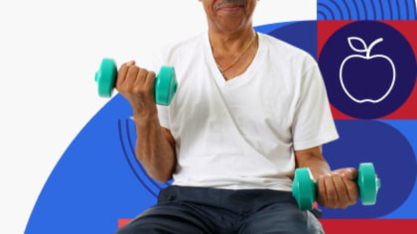 A person lifts a pair of dumbbells.