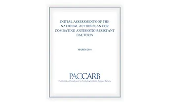 Screenshot of the first page of the P A C C A R B Report “Initial Assessment of the National Action Plan for Combating Antibiotic-Resistant Bacteria.”